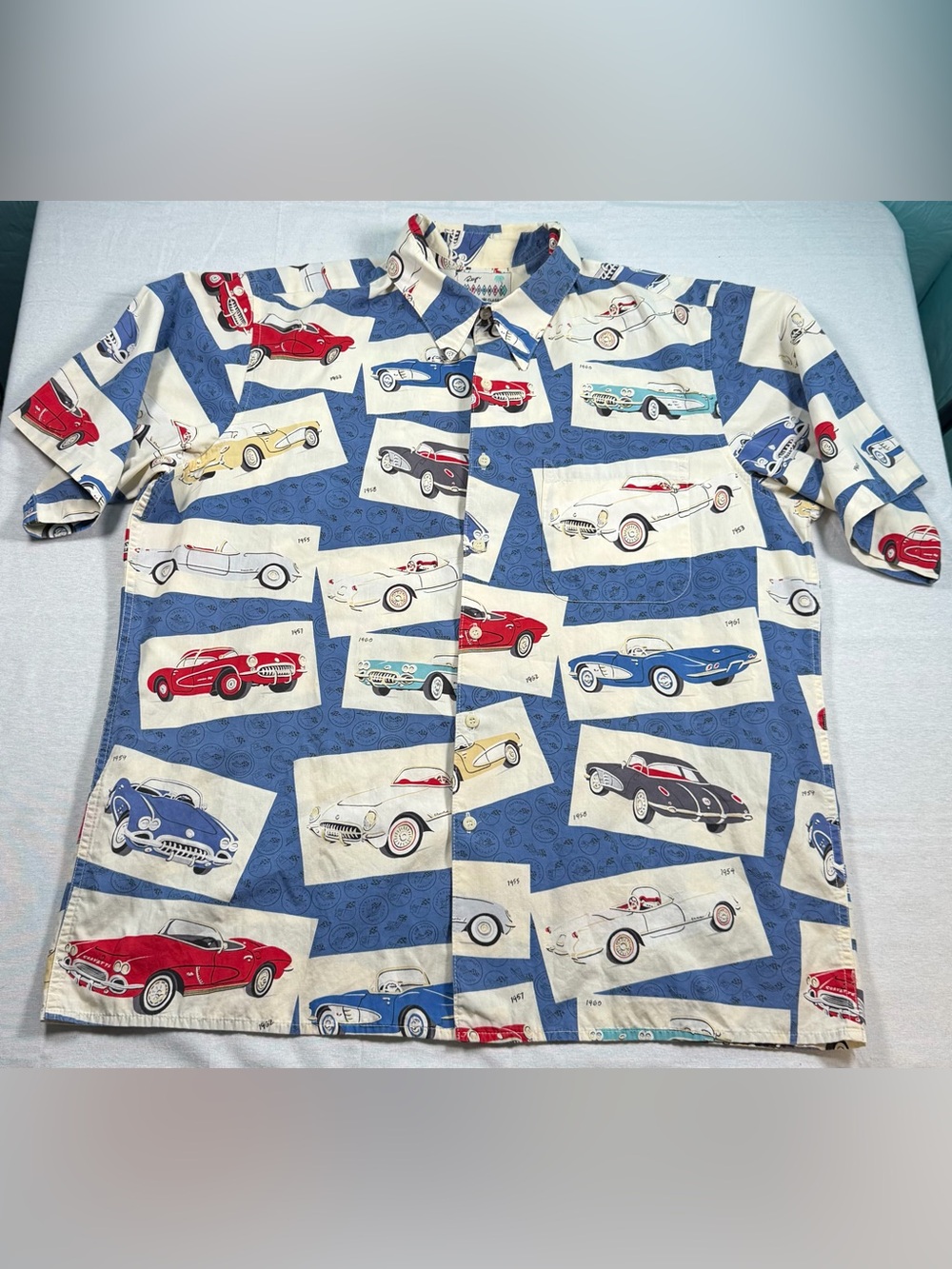 VTG Reyn Spooner Corvette American Classics Hawaiian Shirt L 100% Cotton Car